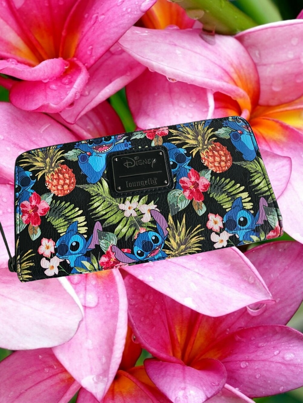Loungefly Disney Stitch Tropical Black Wallet with Blue and Green Accents